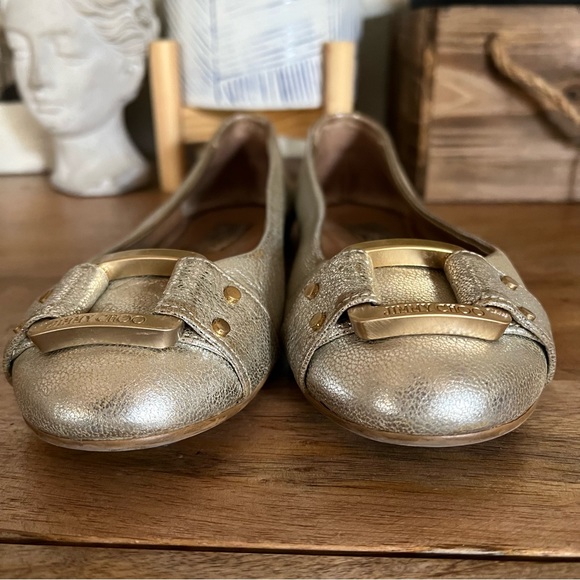 Jimmy Choo Metallic Silver Leather Ballet Flats Size 8 - Picture 3 of 14